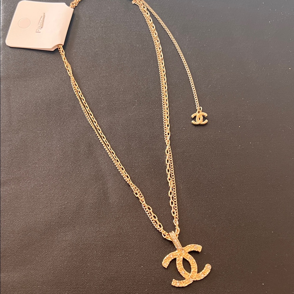 Monogrammed Gold or Silver Double Chain Rhinestone Necklace - Picture 6 of 6